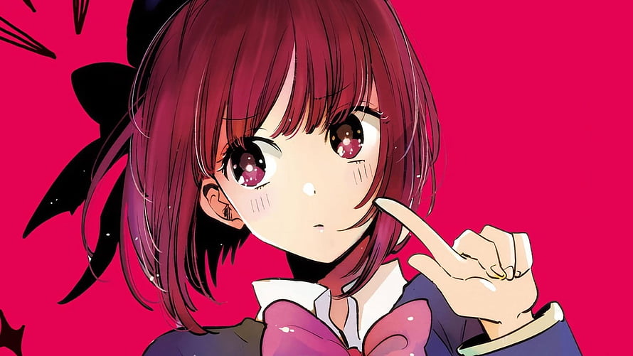 Oshi no Ko Anime Girl with Red Hair and School Uniform on Pink Background HD wallpaper