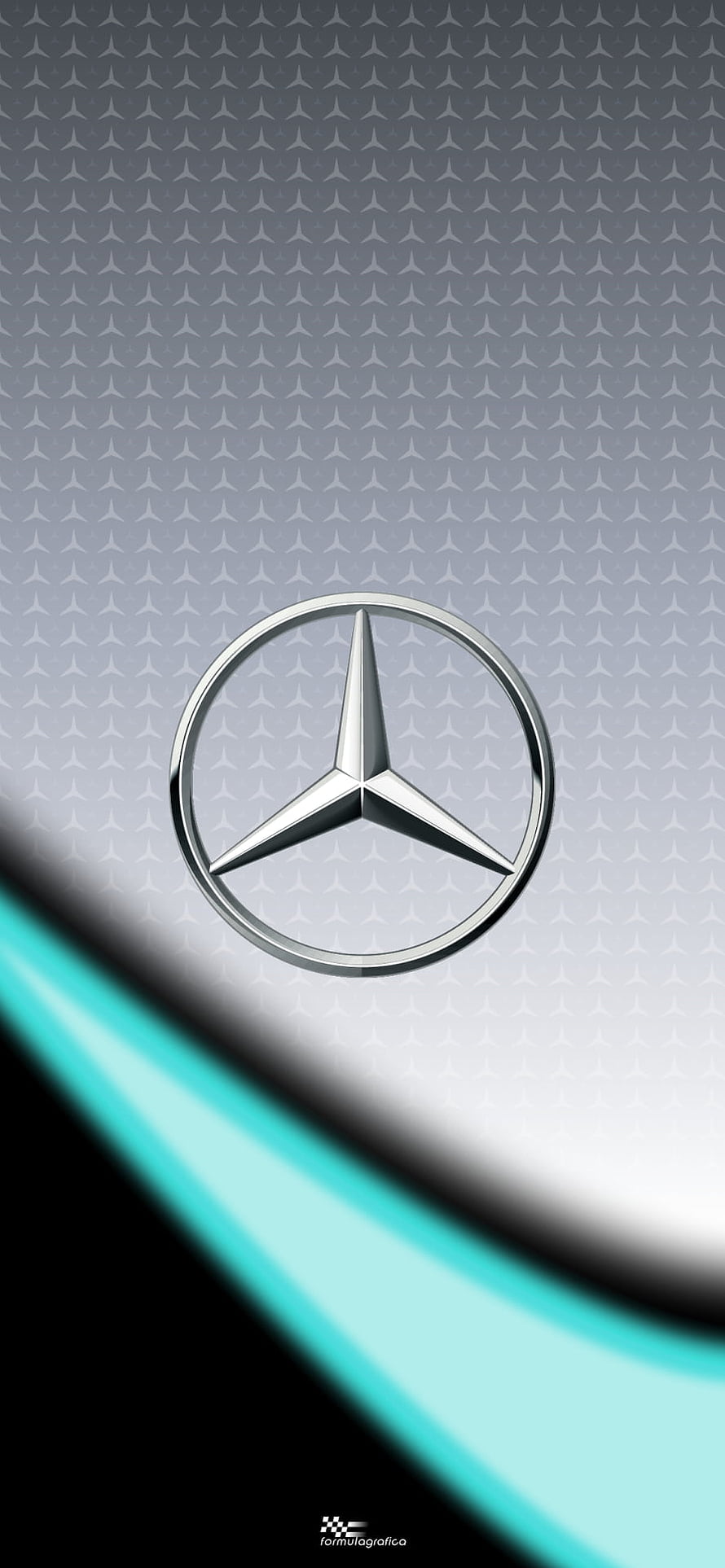 Mercedes AMG Petronas F1 Team Logo with Turquoise Accent on Silver Patterned Background HD phone wallpaper