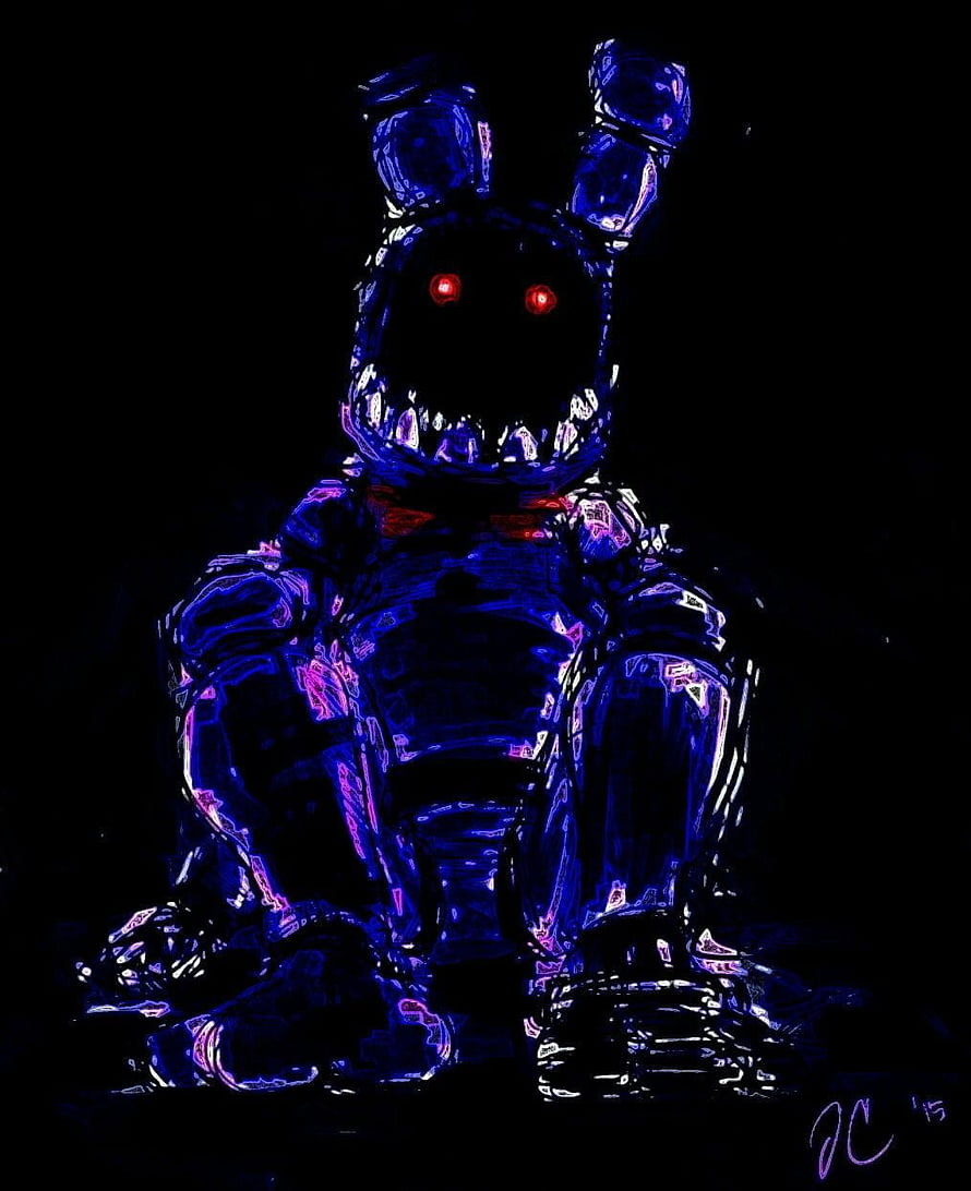 Withered Bonnie from Five Nights at Freddy's in a dark neon digital art style HD phone wallpaper
