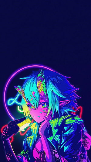 Neon Cyberpunk Anime Character With Blue Hair And Glowing Accents HD phone wallpaper