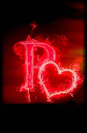 Fiery Red Letter R and Heart Flame Art HD phone wallpaper