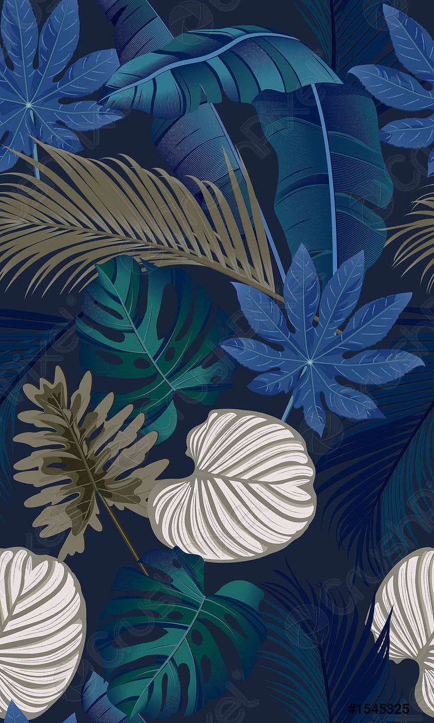 Dark Blue Tropical Leaf Pattern with Monstera and Palm Fronds HD phone wallpaper