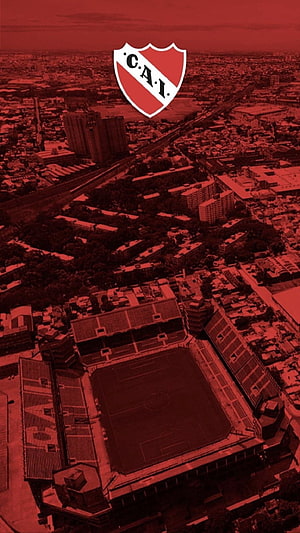 Club Atletico Independiente Aerial Stadium View With Red Cityscape Overlay HD phone wallpaper