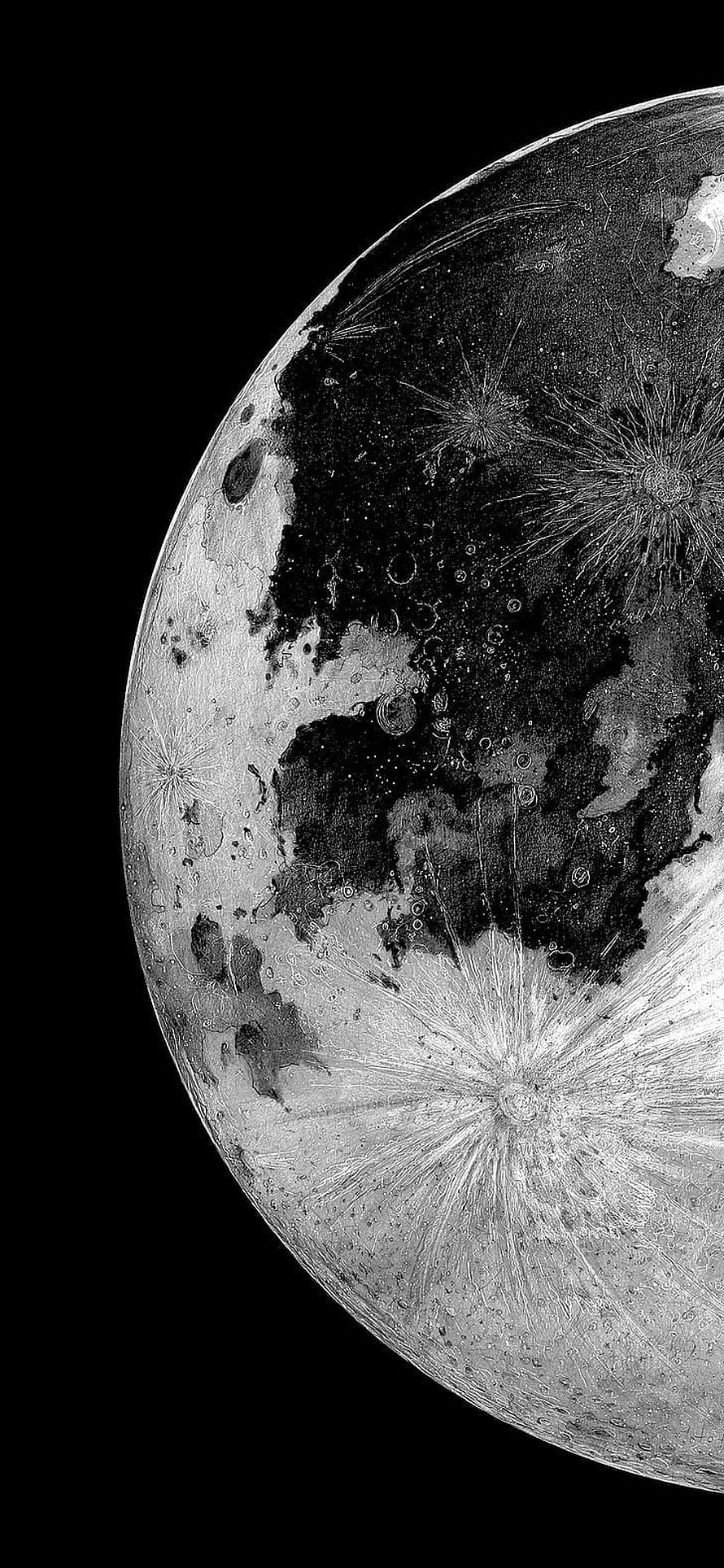 Monochrome Lunar Surface Close-Up with Craters and Dark Basaltic Maria HD phone wallpaper