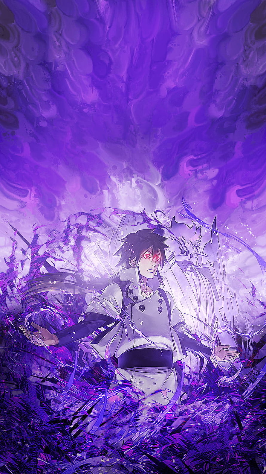 Indra Otsutsuki Anime Character in Purple Chakra Aura HD phone wallpaper