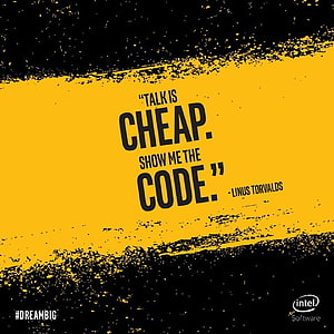 Linus Torvalds Quote: Talk Is Cheap Show Me The Code on Yellow Grunge Background HD phone wallpaper