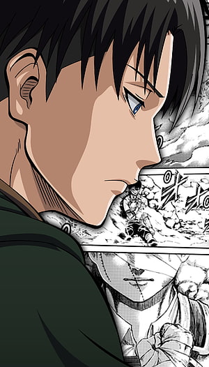 Levi Ackerman Profile Portrait with Manga Panels from Attack on Titan, Levi Ackerman, Anime, Aot, Attack on titan, Shingeki no kyojin HD phone wallpaper