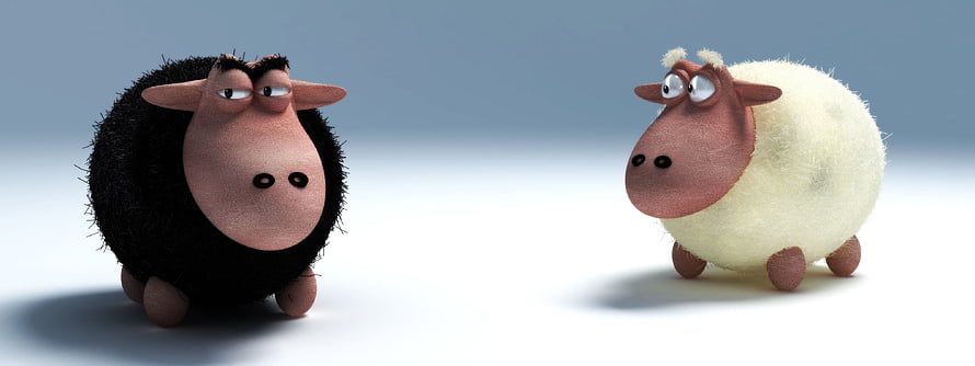 Shaun the Sheep and Bitzer 3D Animated Characters Facing Each Other on White Background HD wallpaper