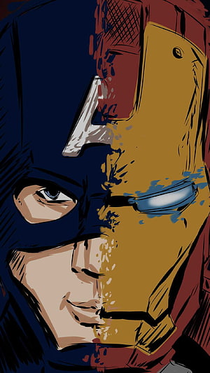 Captain America and Iron Man Split Face Artwork, Iron Man Captain America - : , Ironman Vs Captain America HD phone wallpaper