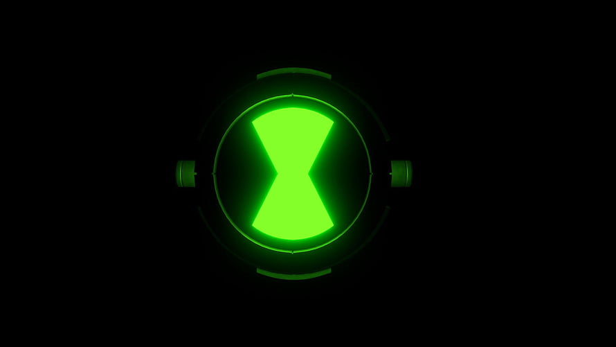 Ben 10 Omnitrix Glowing Green Symbol on Black Background HD wallpaper