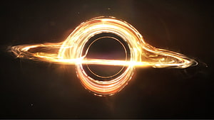 Glowing Black Hole with Golden Accretion Disk in Deep Space HD wallpaper