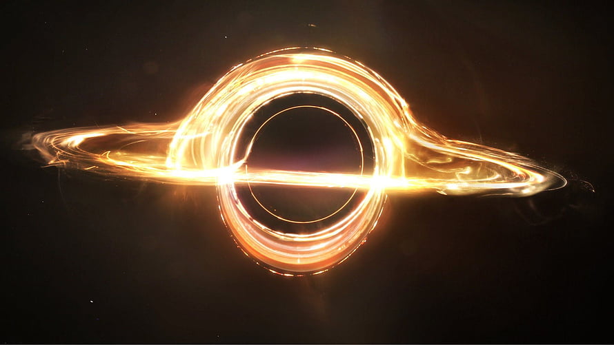 Glowing Black Hole with Golden Accretion Disk in Deep Space HD wallpaper
