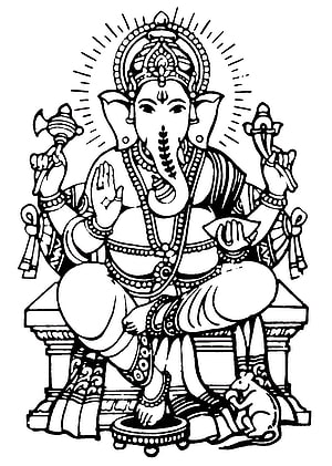 Ganesha Coloring Page With Mouse And Traditional Indian Deity Illustration HD phone wallpaper