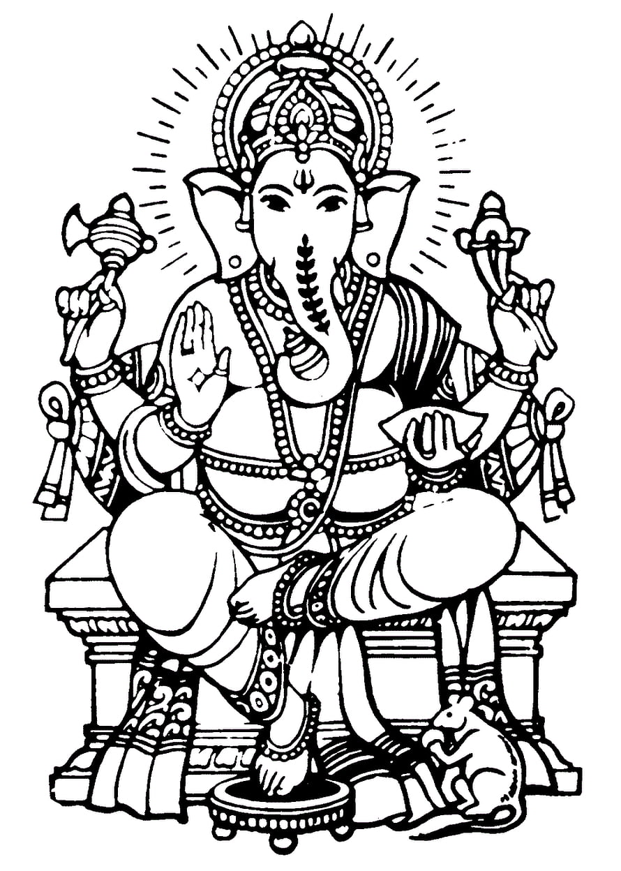 Ganesha Coloring Page With Mouse And Traditional Indian Deity Illustration HD phone wallpaper