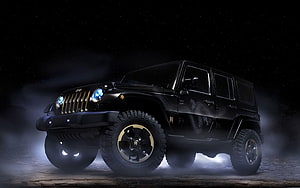 Black Jeep Wrangler with Gold Dragon Decal and Custom Wheels HD wallpaper