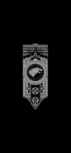 House Stark Direwolf Sigil Ornate Emblem with Winter Is Coming Motto on Black Background HD phone wallpaper