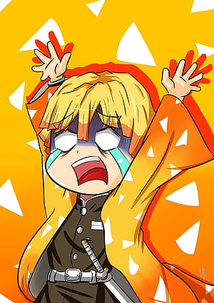 Crying Zenitsu Agatsuma Chibi Anime Illustration HD phone wallpaper
