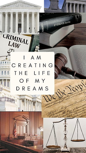 Aspiring Law Student Motivation Collage Featuring Courtroom, Scales of Justice, and Legal Texts HD phone wallpaper