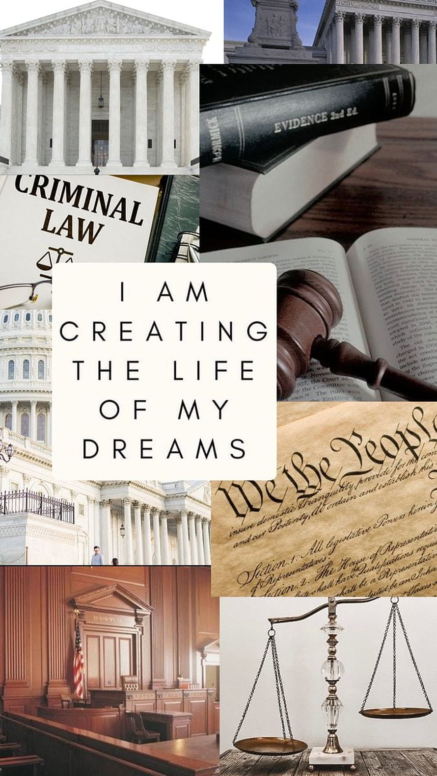 Aspiring Law Student Motivation Collage Featuring Courtroom, Scales of Justice, and Legal Texts HD phone wallpaper