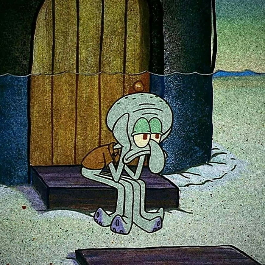 Sad Squidward Sitting on Porch Step in Bikini Bottom HD phone wallpaper