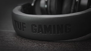 Asus TUF Gaming H3 Headset Close-Up on Dark Wood Surface HD wallpaper