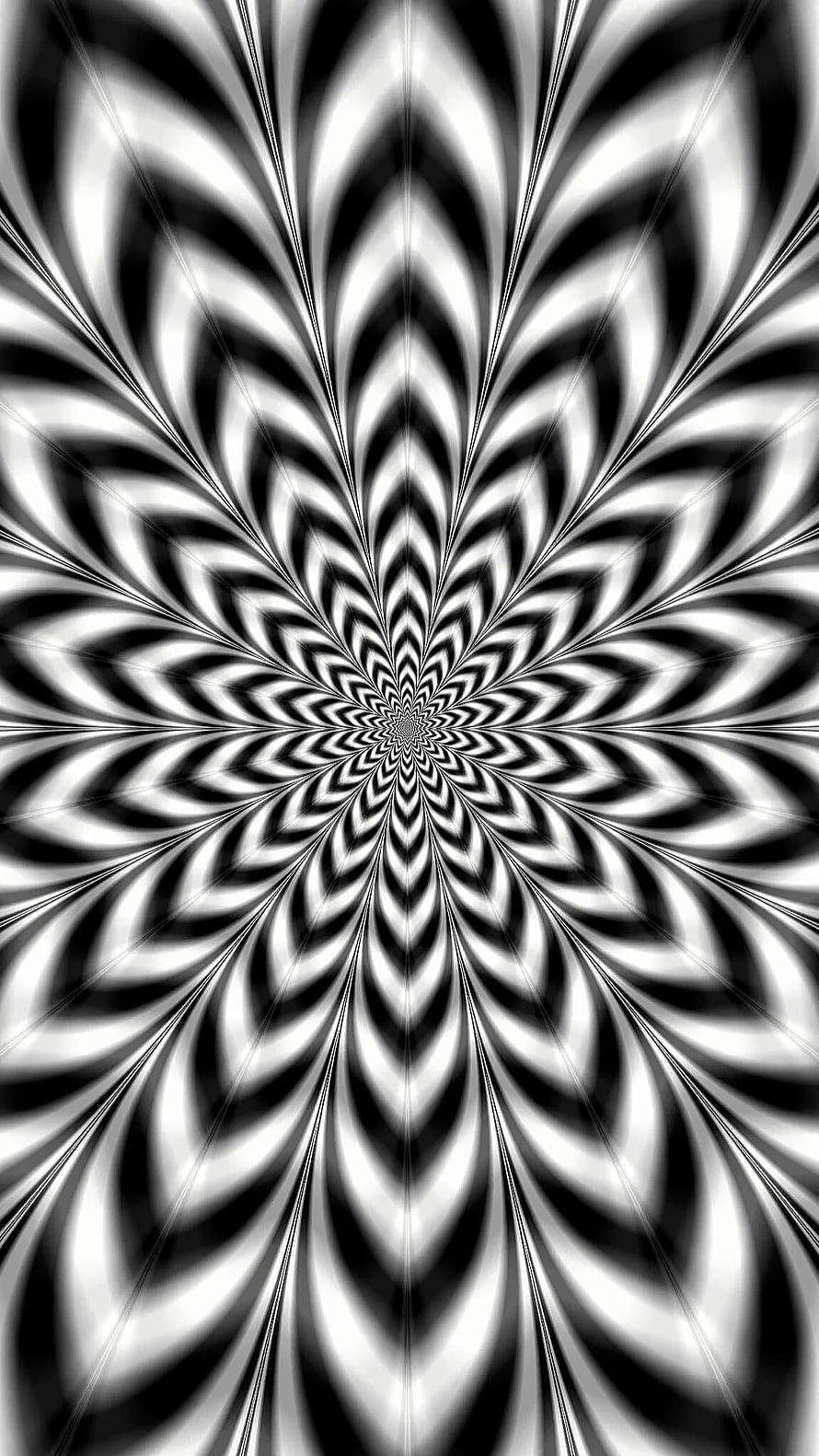 Black and White Radial Optical Illusion with Hypnotic Spiral Pattern HD phone wallpaper