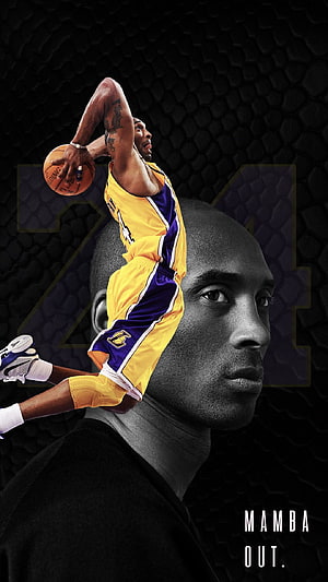 Kobe Bryant Mamba Out Tribute Poster with Lakers Jersey and Number 24 HD phone wallpaper