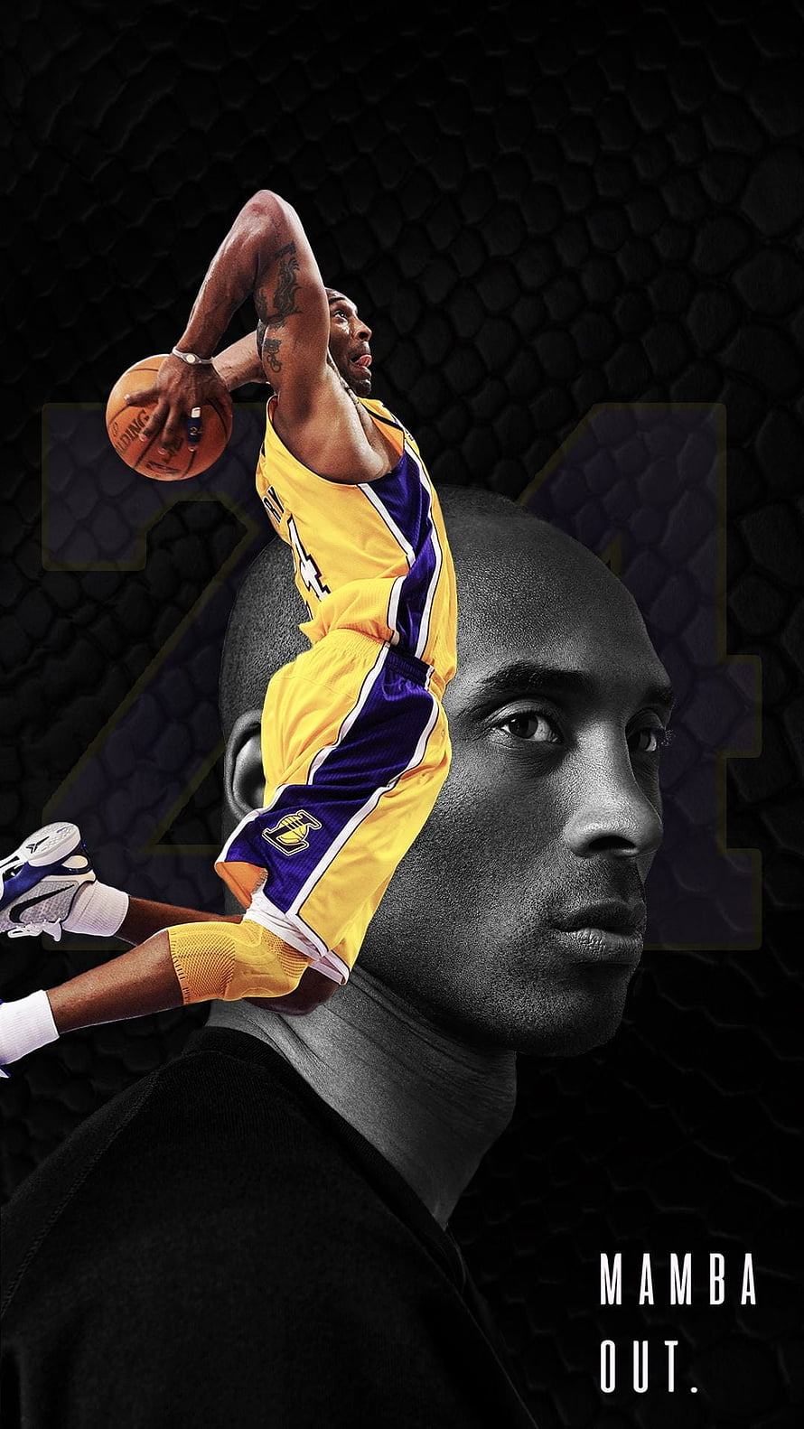 Kobe Bryant Mamba Out Tribute Poster with Lakers Jersey and Number 24 HD phone wallpaper