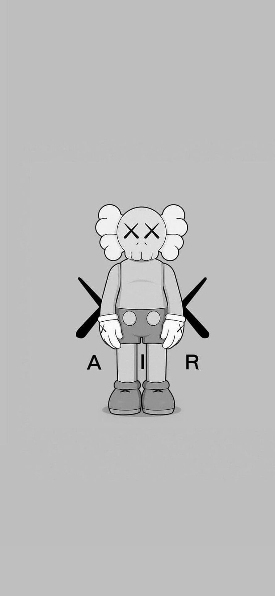 KAWS Companion Character Standing with Crossed X Marks on Gray Background HD phone wallpaper