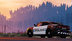 GTA 5 Police Car Wallpaper: Mountain View Cruiser at Sunset HD wallpaper