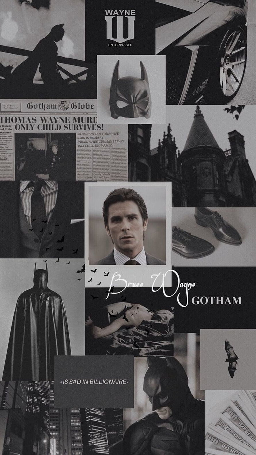 Bruce Wayne Gotham City Batman Character Aesthetic Collage Wallpaper, Bruce Wayne, aesthetic, Christian bale, Batman, dark knight, rich, qoutes HD phone wallpaper