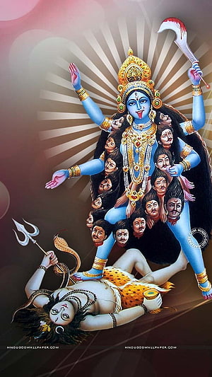 Maa Kali Divine Painting with Radiant Wings and Vibrant Floral Elements HD phone wallpaper