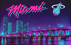 Miami Heat Neon Cityscape Wallpaper with Vibrant Pink and Blue Skyline HD wallpaper