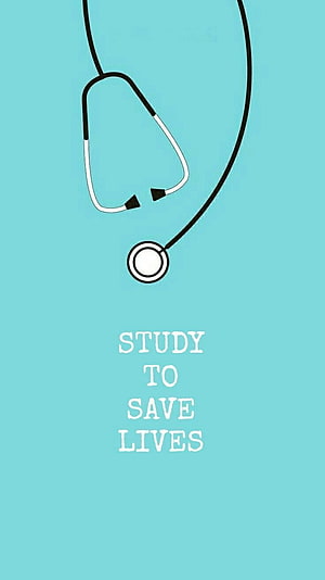 Minimalist Stethoscope Illustration With Study To Save Lives Quote On Teal Background HD phone wallpaper