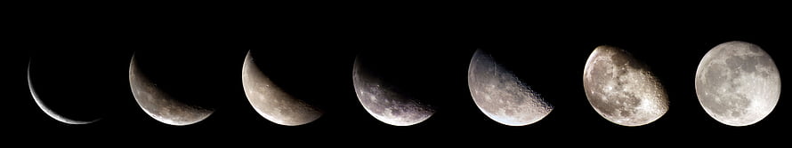 Lunar Phases Progression from Crescent to Full Moon Against Black Sky HD wallpaper