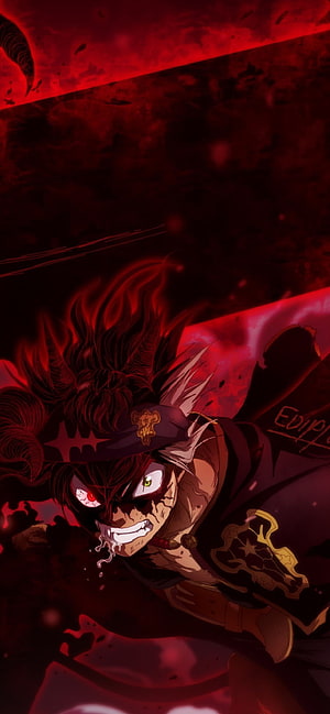 Asta Black Clover Anime Character with Red Aura and Intense Expression HD phone wallpaper