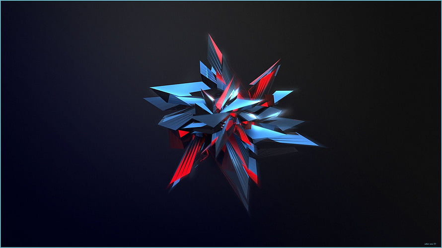 Abstract Geometric Crystal Structure with Red and Blue Facets on Dark Background HD wallpaper