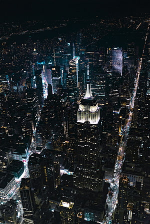 Aerial Night View of New York City Skyline Featuring the Empire State Building HD phone wallpaper