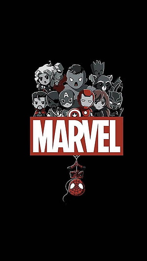 Cute Chibi Marvel Avengers Team Group With Spider-Man Hanging Below Logo, Best Marvel – Page 5 – Cool Background, Marvel Logo HD phone wallpaper