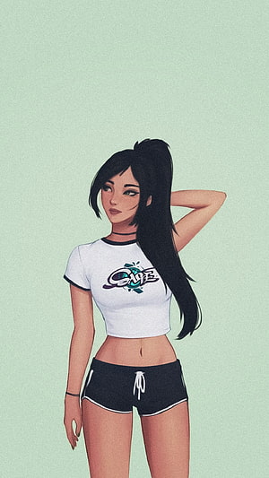 Sage from Valorant in a white crop top and black shorts, digital illustration HD phone wallpaper