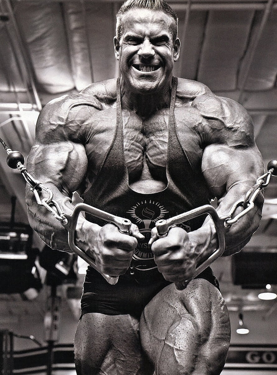 Jay Cutler Performing Cable Crossover in Black and White Gym Portrait HD phone wallpaper