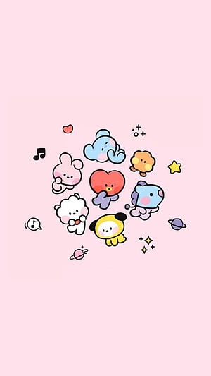 Cute Cartoon Animals and Space Elements on Pink Background HD phone wallpaper