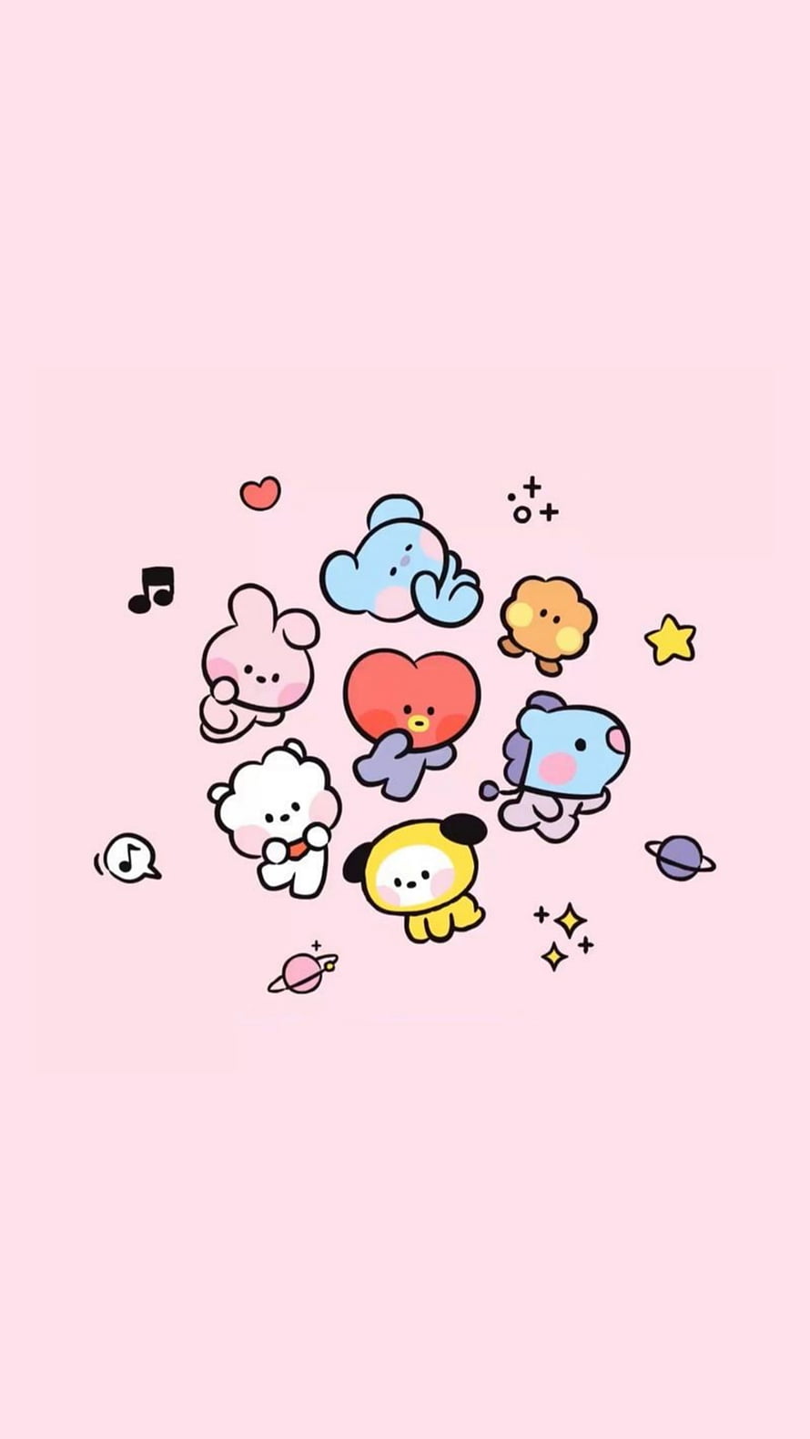 Cute Cartoon Animals and Space Elements on Pink Background HD phone wallpaper
