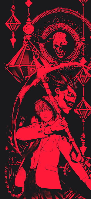 Death Note Anime Illustration with Red and Black Color Scheme HD phone wallpaper
