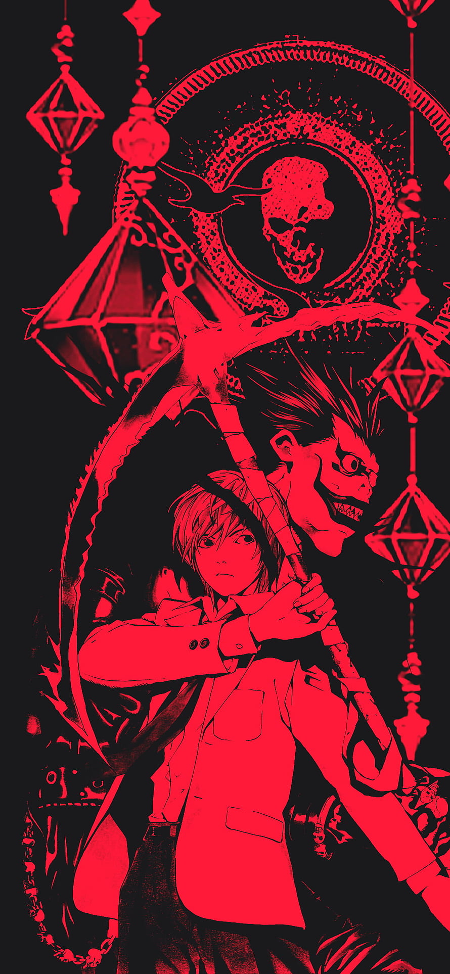 Death Note Anime Illustration with Red and Black Color Scheme HD phone wallpaper