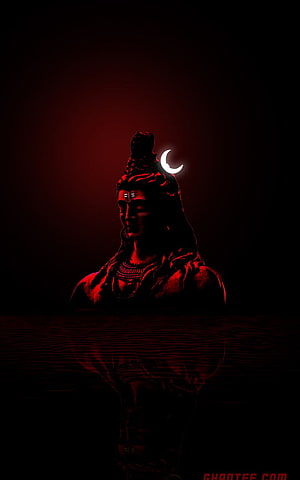 Dark Red Shiva Silhouette With Crescent Moon And Water Reflection HD phone wallpaper