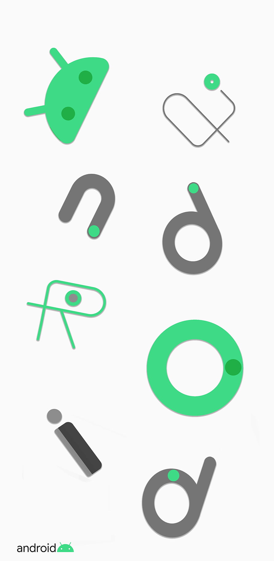 Android Robot Logo Typography Design with Green and Grey Letterforms on White Background HD phone wallpaper