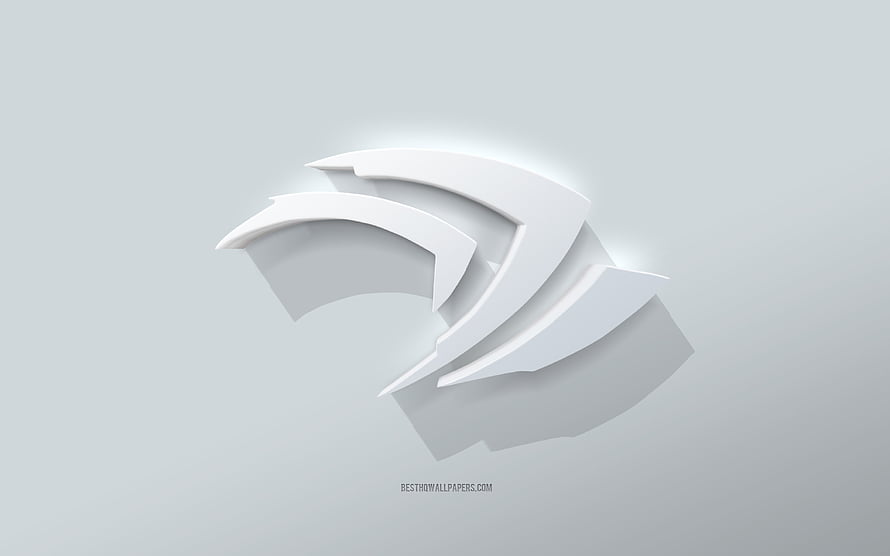 Nvidia 3D White Logo Emblem on Minimalist Light Gray Background HD wallpaper