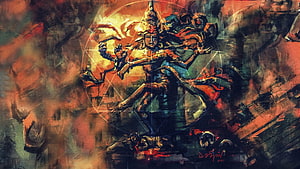 Nataraja Cosmic Dance of Shiva in Fiery Abstract Art Style HD wallpaper