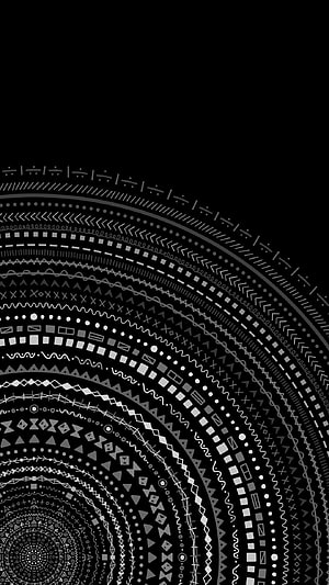Intricate Black and White Geometric Mandala Pattern with Concentric Tribal Rings HD phone wallpaper